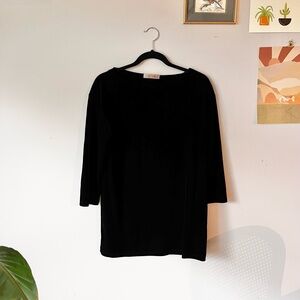 OAK + FORT Black Long-Sleeve Boatneck Velvet Tunic Size Small